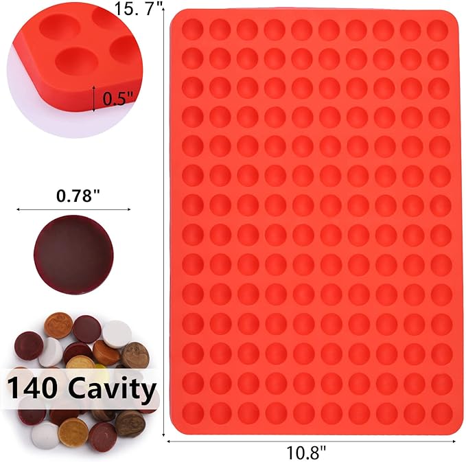 2 Pcs Small Silicone Molds, 140 Cavity Semi Sphere Molds for Chocolate, Baking, Homemade Candy, Wax Melts Beads, Ice Balls, DIY Dog Training Treats