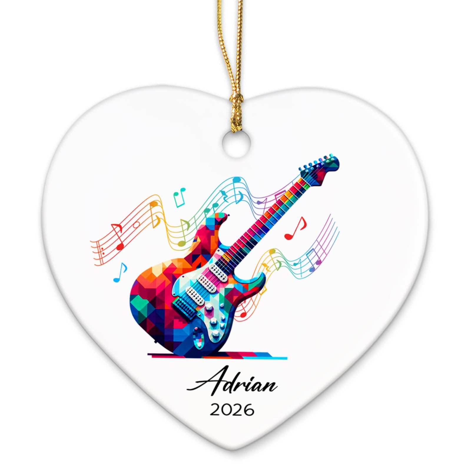 Electric Guitar Xmas Tree Ceramic Ornament 2026, Personalized Electric Guitar Lovers Ornaments Keepsake, Guitarist Ceramic Ornament Christmas, Custom Name & Year Musical Instrument Player Ornaments