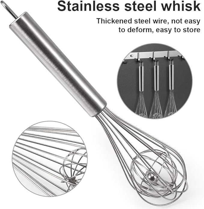 Amytalk 3 Pack 8, 10, 12 inches Balloon Whisk Double Balloon Wire Whisk Blending Whisking Beating Stirring Egg Beater Stainless Steel (with inside Ball)