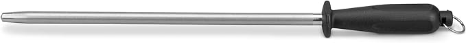 10-Inch Diamond-Coated Knife Sharpening Rod, Honing Steel, Black