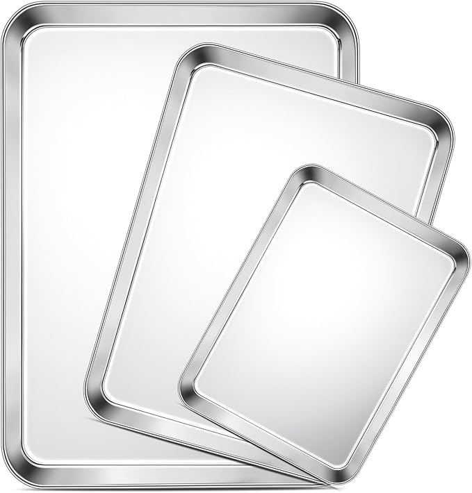 TeamFar Baking Sheet, Cookie Sheets Baking Pans Set of 3, 16/12.5/9.3 Inch