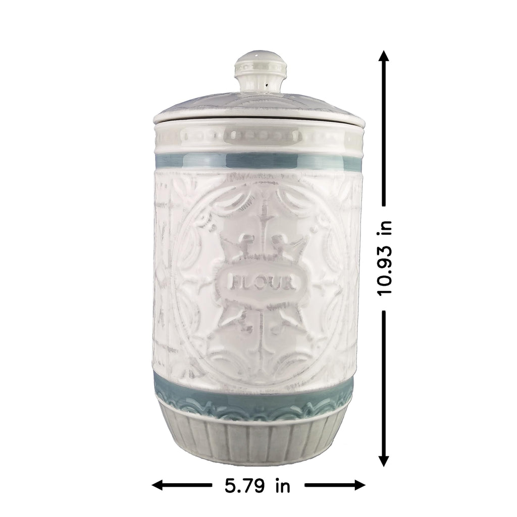 Young's Inc. 4 Pcs Set Casual Provincial Ceramic Canisters- Storage Container for Kitchen and Bathroom - Beautiful Home Decor Accent to Store Food, Coffee, Tea, and More - Green, White