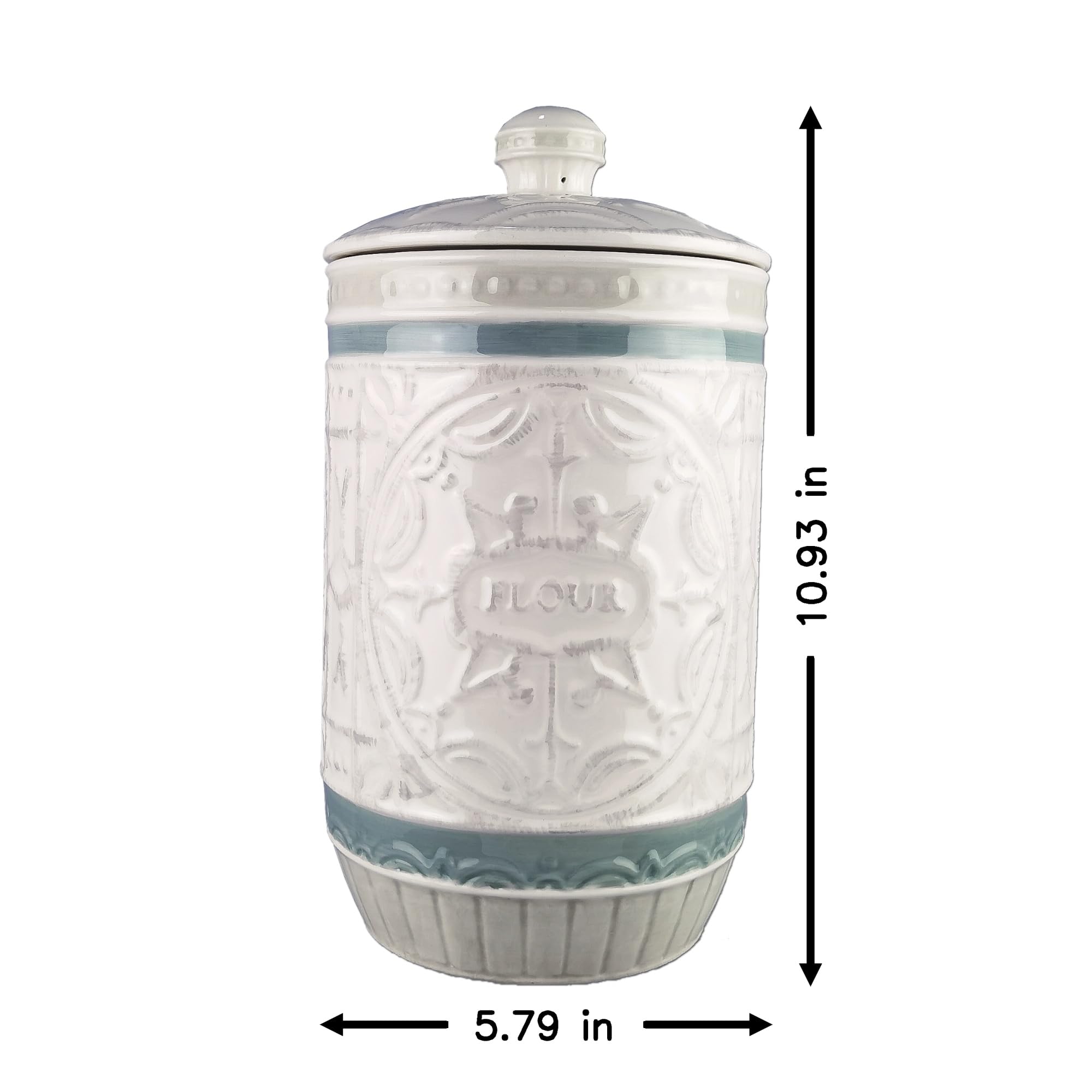 Young's Inc. 4 Pcs Set Casual Provincial Ceramic Canisters- Storage Container for Kitchen and Bathroom - Beautiful Home Decor Accent to Store Food, Coffee, Tea, and More - Green, White