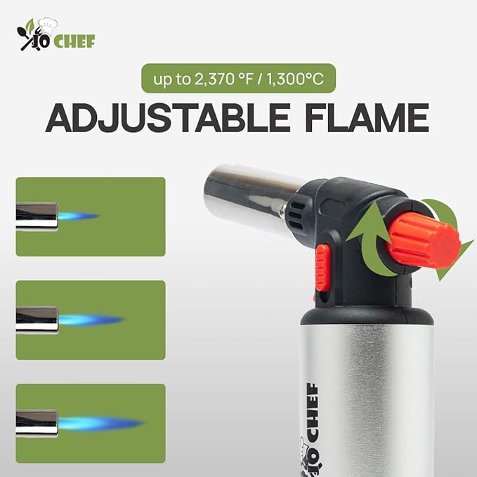 Jo Chef Kitchen Torch, Refillable Butane Torch for Creme Brulee, Cooking