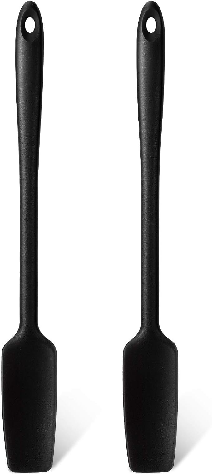 Long Handle Silicone Jar Spatula Kitchen Scraper Spatula Non-Stick Rubber Silicone Scraper for Jars, Smoothies, Blenders Cooking Baking Stirring Mixing(Black,2 Pieces)