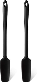 Long Handle Silicone Jar Spatula Kitchen Scraper Spatula Non-Stick Rubber Silicone Scraper for Jars, Smoothies, Blenders Cooking Baking Stirring Mixing(Black,2 Pieces)