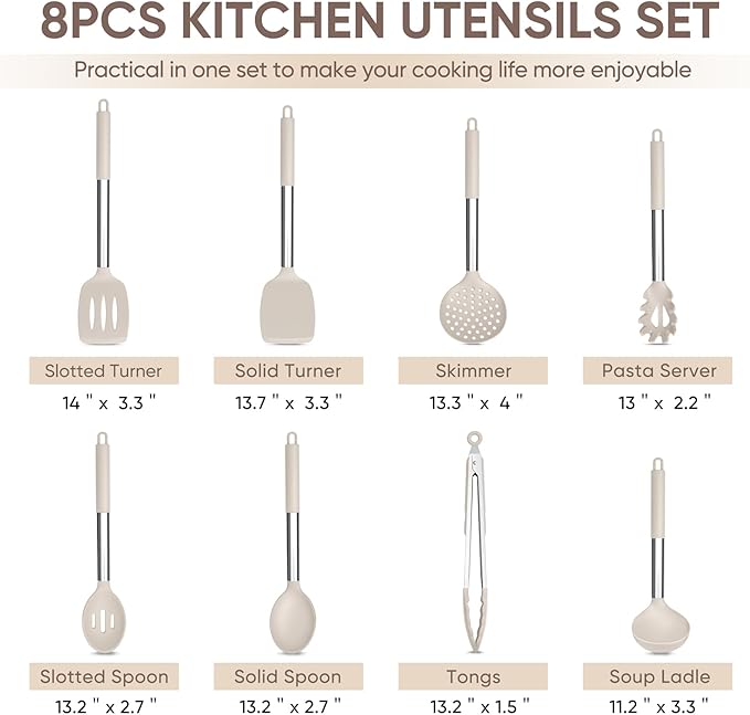 TeamFar Kitchen Utensils Set of 8, Silicone Utensils Kitchen Tools Set