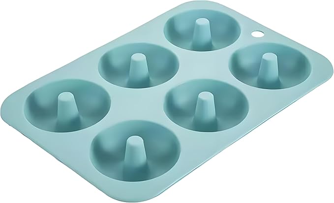 SoKalChw Thickened Silicone Cake Pan and Moldes Para Gelatinas, Heavy Duty Cake Mold for Baking, BPA Free, Mint Green (Donut 6-Cups / 1Pcs)
