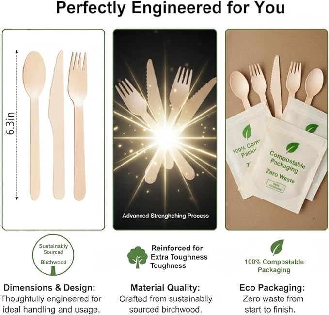 500 Wooden Spoons for Eating, Alternative to Plastic and Bamboo Spoons - Eco Friendly, Biodegradable, Disposable Spoons Set - 500 Compostable Spoon Utensils Set for Lounge Party Wedding, BBQ
