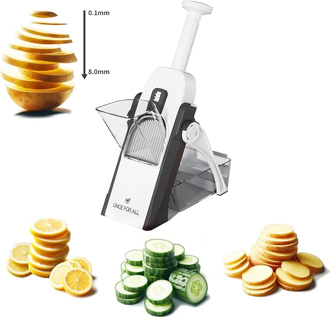 ONCE FOR ALL Safe Mandoline Slicer, Vegetable Slicer Potato Slicer, Gray