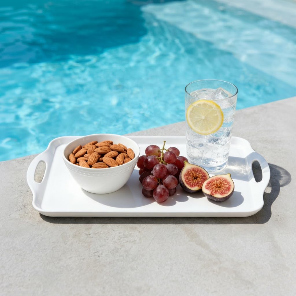 Extra Large Melamine Platters, 19" x11.6'' Serving Tray with Handles for Cookie, Cupcakes, Desserts, Dishwasher Safe, Ottoman Tray Decor, Set of 2, 2 pcs Mats Included (White)