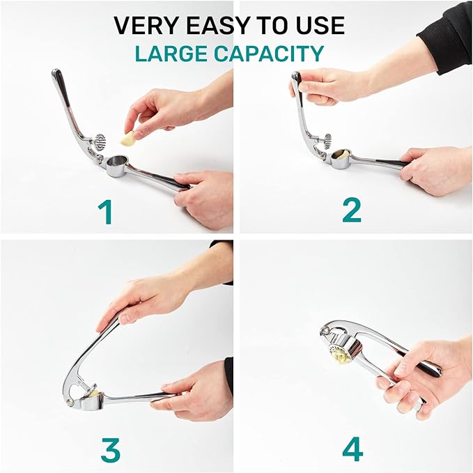 Garlic Press, Premium Rust Proof Kitchen Garlic Mincer Crusher Squeezer with Ergonomic handle, Ginger Crusher with Good Grip, Easy to Clean, Dishwasher Safe