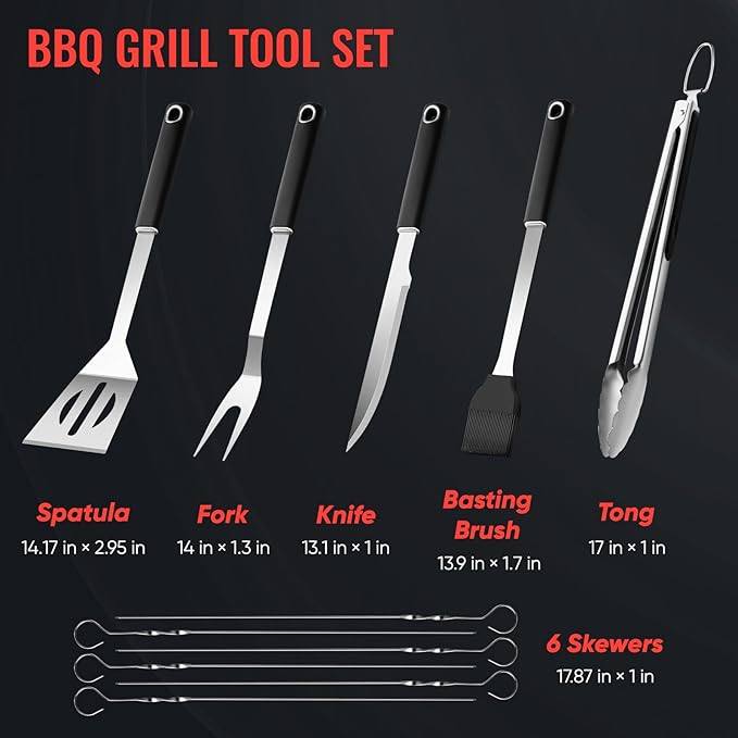 11 Pcs Grill Tools Set,BBQ ＆ Grilling Accessories Outdoor Barbecue Utensils