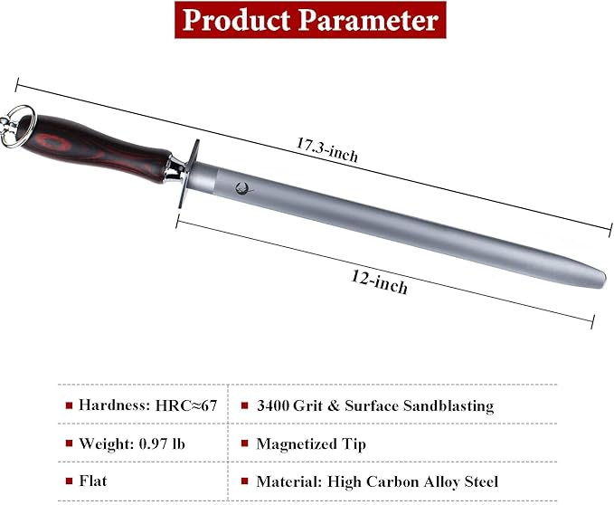 Honing Steel Knife Sharpener Steel Flat 12 IN Rod for Kitchen Knife