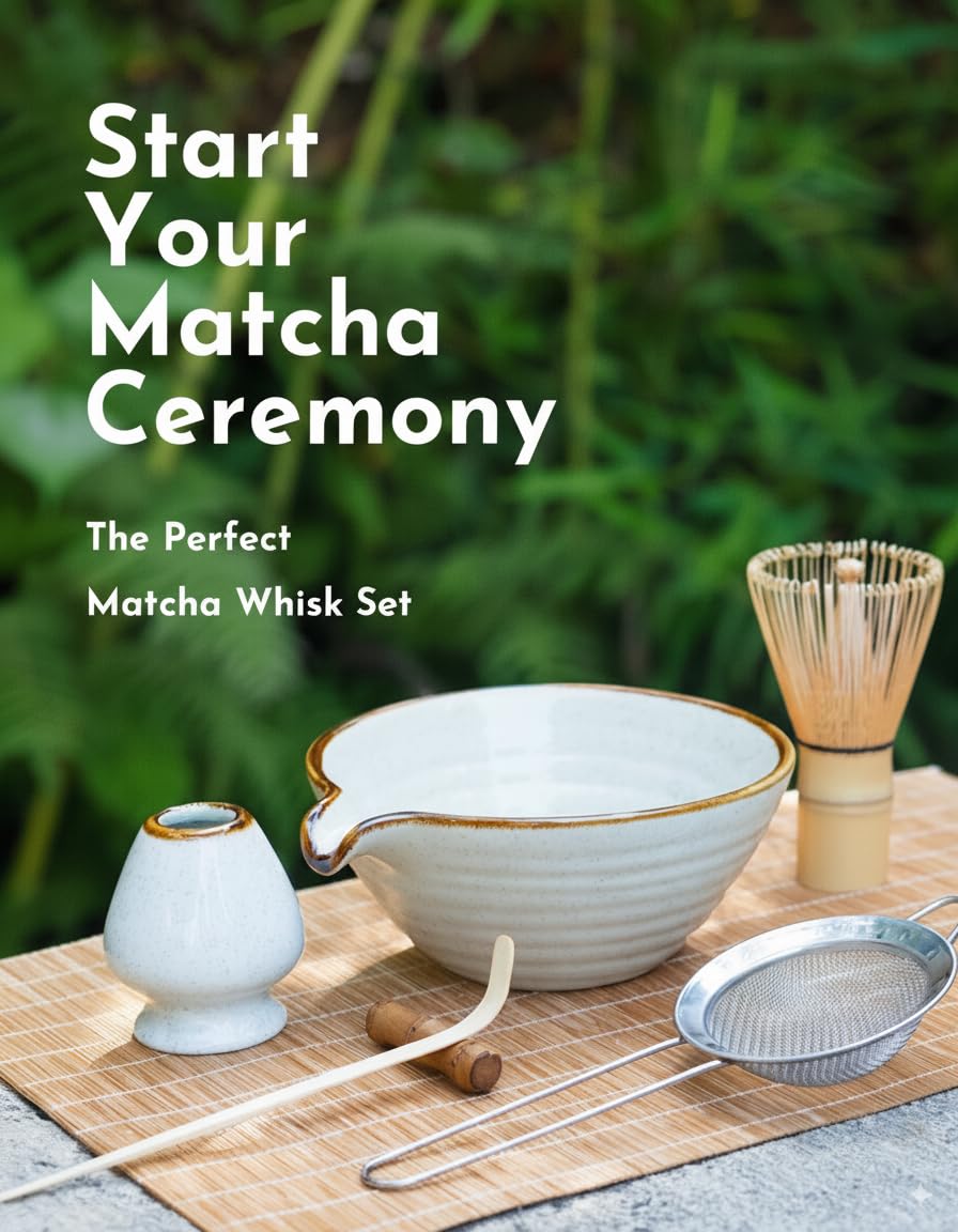 Zzlright Matcha Whisk Set,Matcha Set,Matcha Kit,Matcha Bowl with Spout,Scoop,Sifter,Bamboo Whisk,Chasen Holder,Mothers Day Gifts for Mom Women her Grifend,Gifts for Christmas