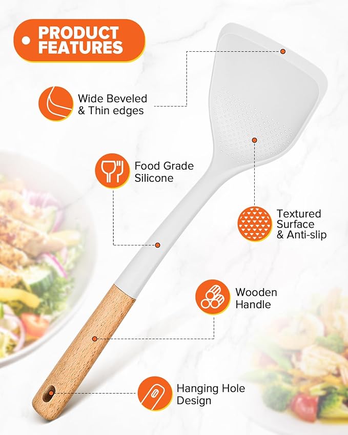 Badiano Silicone Cooking Utensils Set, Safe for Nonstick Cookwares, White