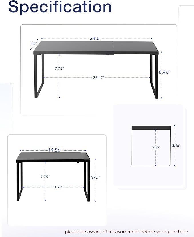 Nxconsu Expandable Cabinet Shelf, Shelf Riser for Cabinets, 10" Black