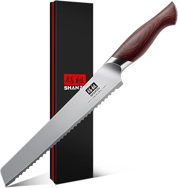 SHAN ZU Bread Knife 8 In, High Carbon 10Cr15Mov Stainless Steel Cake Knife