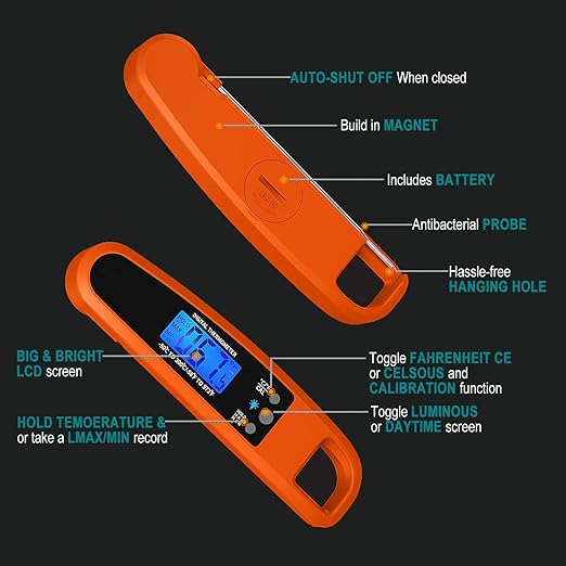 LIKEPAI Orange Instant Read Meat Thermometer for Kitchen Cooking