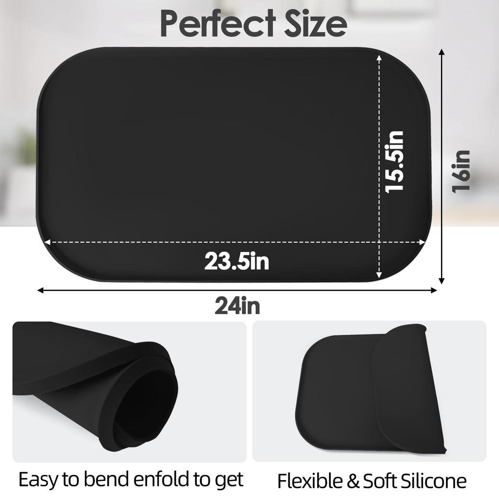 Silicone Coffee Maker Mat with Lip for Countertops, 24'' x 16'', Black