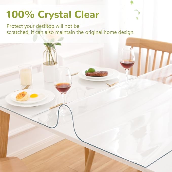 Eisdroma 48 x 90 Inch Clear Table Cover Protector, Clear Table Protector for Dining Room Table, 1.5mm Plastic Table Cover, Waterproof Table Pad for Kitchen, Office