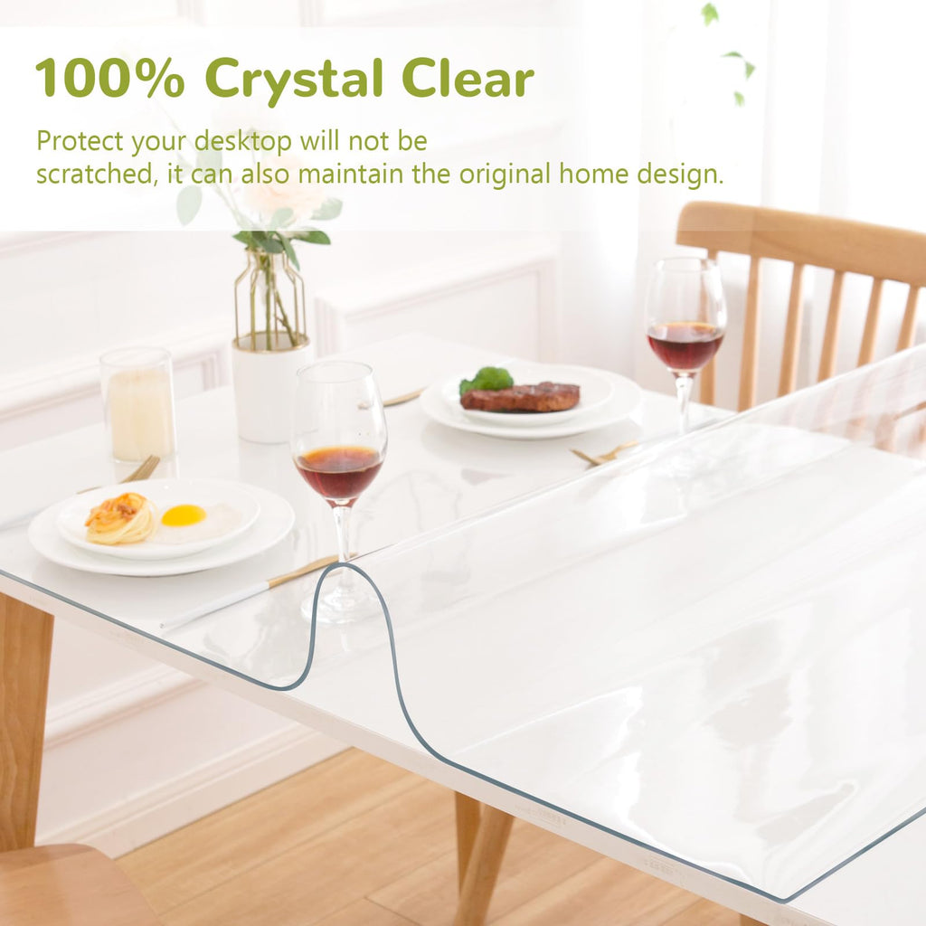 Eisdroma Clear Table Cover - 43 x 87 Inch, 1.5mm Thick Plastic, Waterproof Pad for Dining, Kitchen or Office