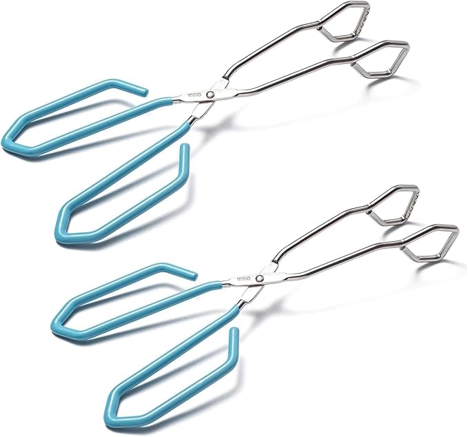 Hiash Stainless Steel Scissor Tongs, Heavy Duty, Kitchen Tongs for Food Cooking Barbecue BBQ Grilling and Serving (2pcs Blue)
