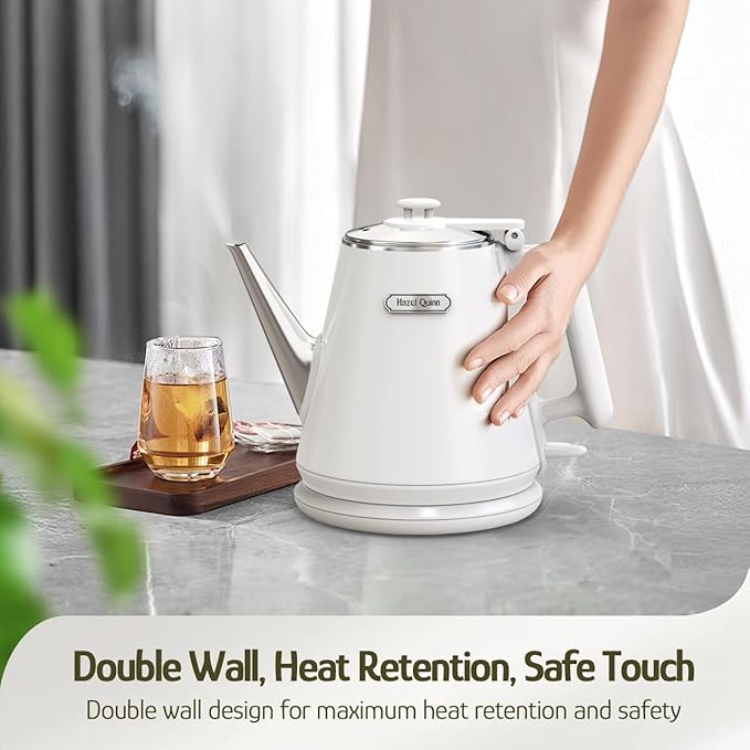 Hazel Quinn Electric Kettle, 1L/34oz Small Tea Kettle - Pearl White