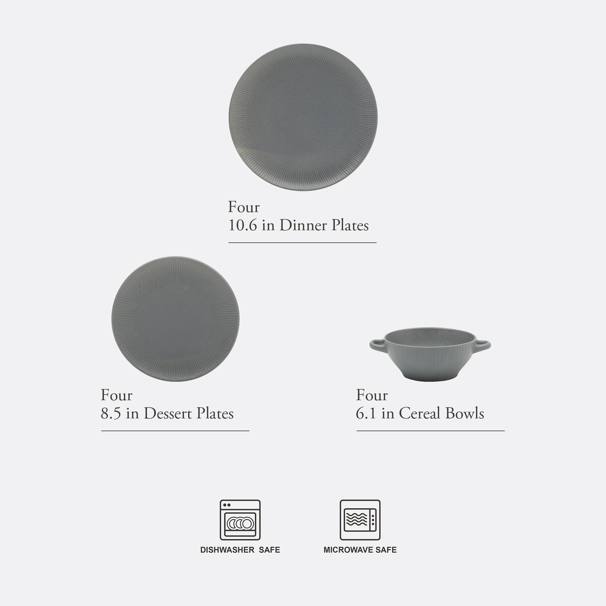 Gibson Elite Clover Hill 12-Piece Stoneware Dinnerware Set – Dark Blue Embossed Plates and Bowls with Matte Speckled Reactive Glaze, Service for 4 – Microwave & Dishwasher Safe
