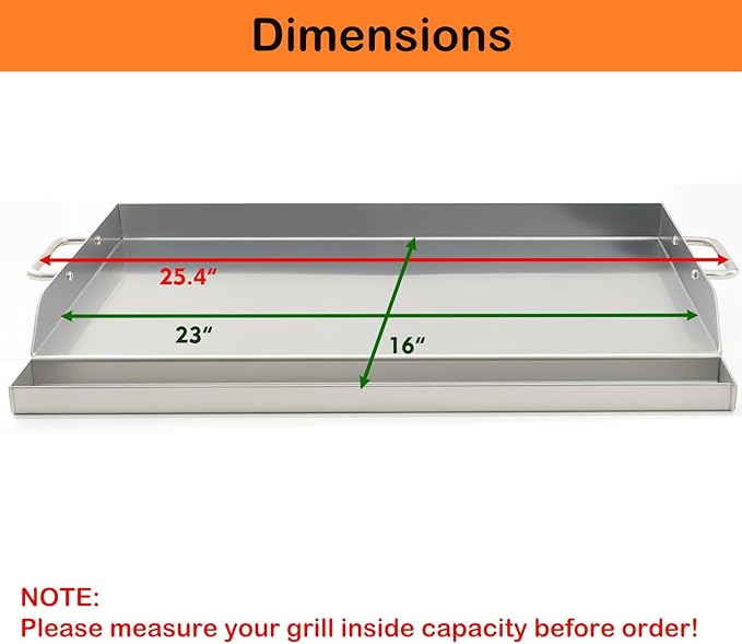DEWOSEN Universal Stainless Steel Griddle Flat Top Plate Grill-Top Griddle Pan with Even Heating Cross Bracing for BBQ Charcoal/Gas Grills, Camping, Tailgating, and Parties (23"*16")