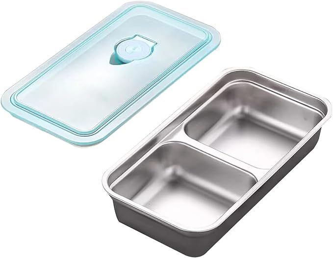herrydale Stainless Steel Lunch Box for Kids – 2 Compartment Leakproof Snack Container with Lids, Reusable Bento Food Storage for School, Travel & Meal Prep (4-Pack)