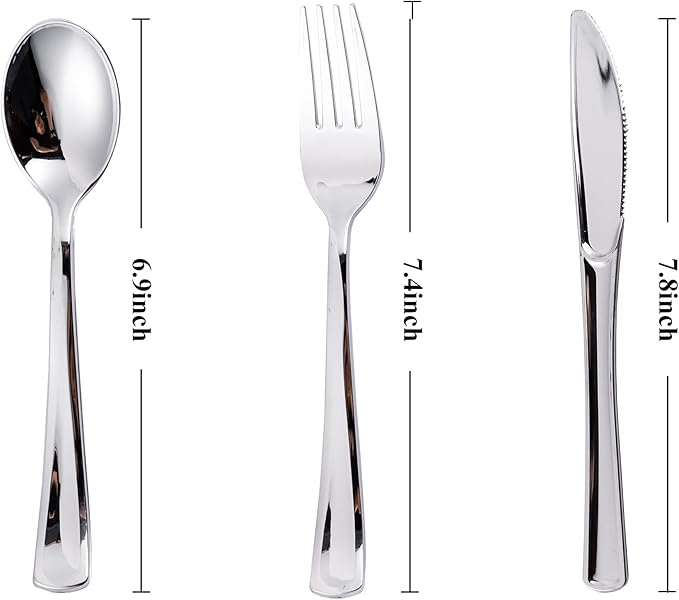 N9R 200PCS Silver Plastic Silverware, Disposable Utensils & Cutlery