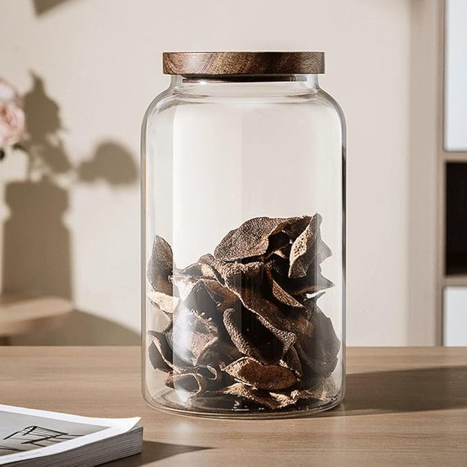 WINAKUI Large Glass Jars with Airtight Wooden Lid, Food Storage Glass Canister, Clear Cereal Storage Container for Flour, Sugar, Coffee Beans, Snack (40 FL OZ (1200ml))