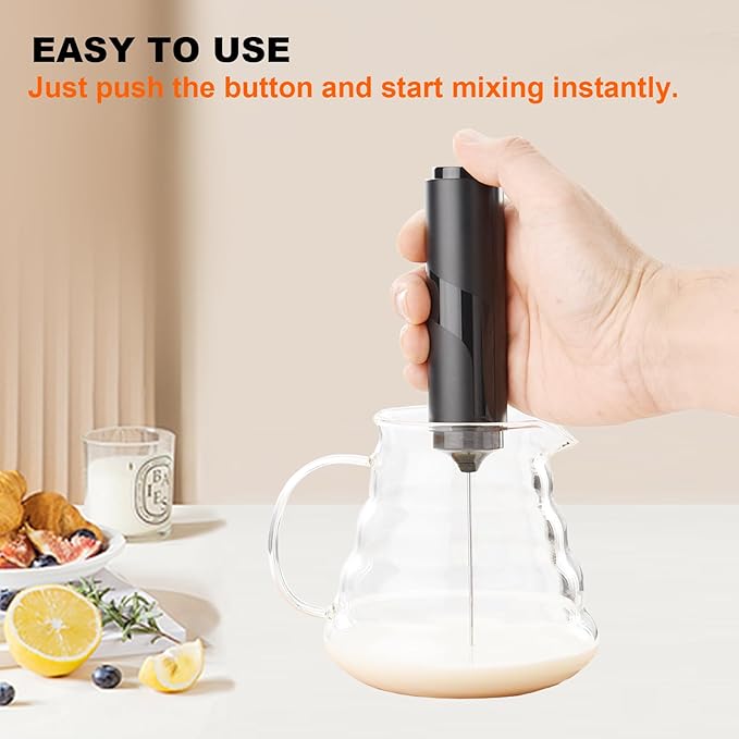 Soenglyun Electric Milk Frother Handheld Foam Maker, Black