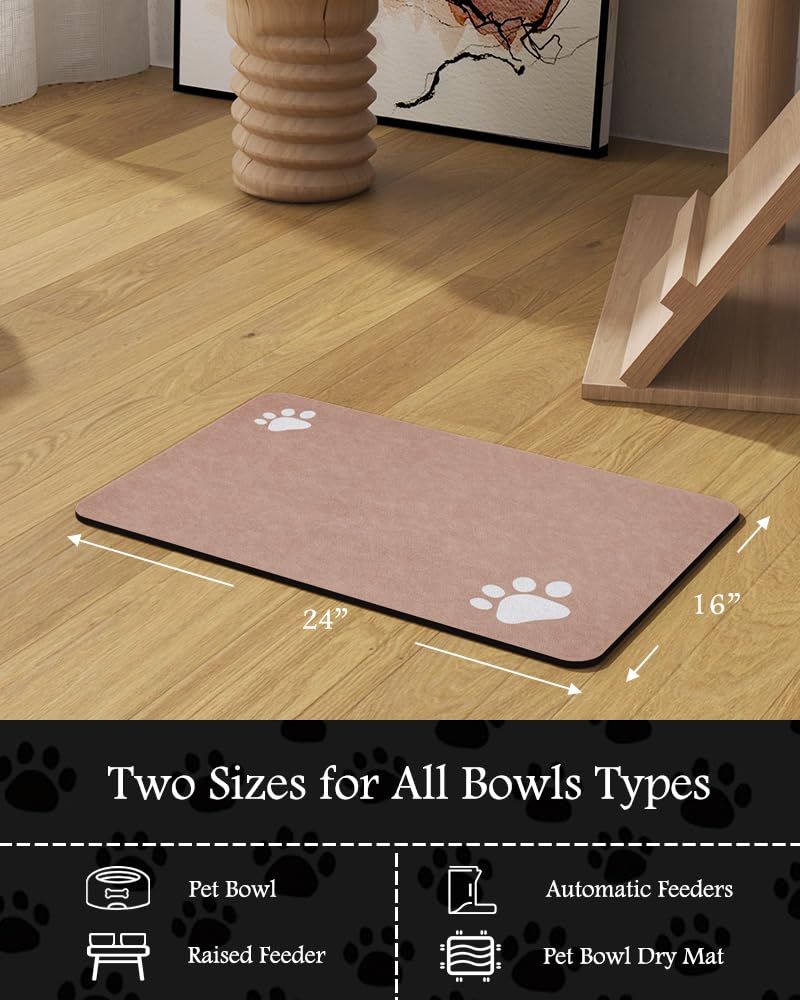 Pet Feeding Mat-Absorbent Dog Mat for Food and Water Bowl-No Stains Quick Dry Water Dispenser Mat-Dog Accessories Pet Supplies-Bowl for Messy Drinkers（Dusty Pink,16"x24"