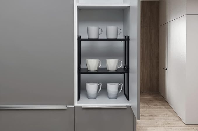 Nxconsu Expandable Shelf for Cabinets, Cabinet Shelf Riser, 10.3" Black
