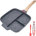 Bobikuke 3 in 1 Grill Pan for Stove Tops with Detachable Handle, Nonstick Versatile Griddle Divided Pan, Square Skillet PFOA Free