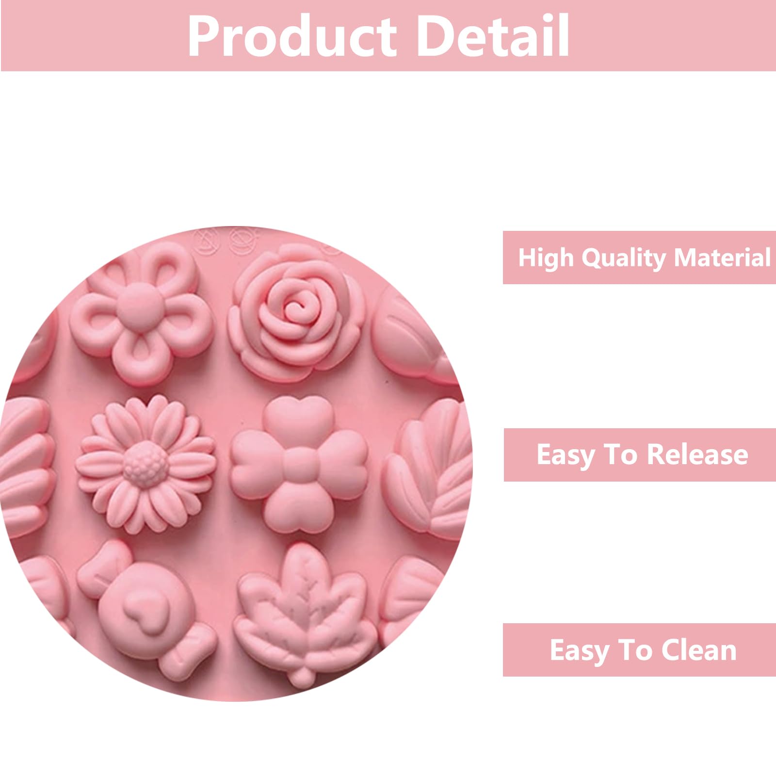 2PCS Flower Candy Molds Flower Shape Chocolate Molds, 18 Cavity Pink
