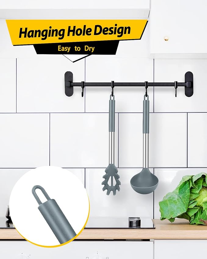 BUNDLEPRO Silicone Pasta Fork and Ladle Spoon Set, 2 Pack, Gray