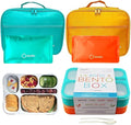 kinsho Bento Lunch Box, Ice Pack Insulated Bag for Kids Boys, Teal + Orange
