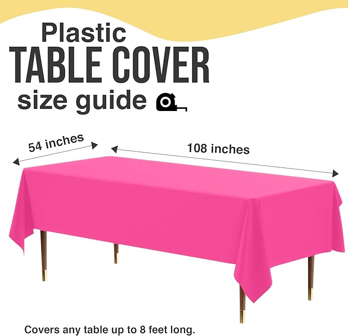Exquisite 66% Thicker Premium Plastic Table Cloth Rectangle Table Cover 0.5 Mil 6 Pack Cerise Table Cloth 54 Inch x 108 Inch Disposable Tablecloth Won't Tear Easily Like Cheap Thin Brands