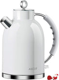 ASCOT Electric Kettle, Stainless Steel Tea Boiler 1.5qt 1500W Retro Tea Heater & Boiling Kettle, Auto Shut-Off and Boil-Dry Protection(White)