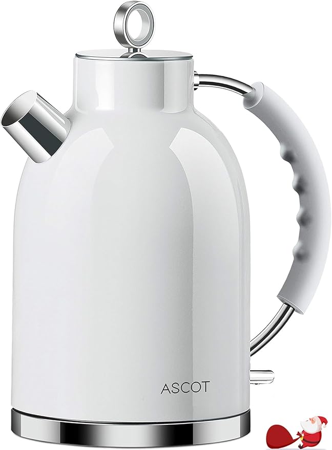 ASCOT Electric Kettle, Stainless Steel Tea Boiler 1.5qt 1500W Retro Tea Heater & Boiling Kettle, Auto Shut-Off and Boil-Dry Protection(White)