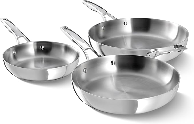 Calphalon Premier Polished 5-Ply Stainless Steel Cookware w/Turbo Heat Tech 10" Fry Pan, Induction, Oven Safe 500F, PFOA Free, Polished Stainless Silver