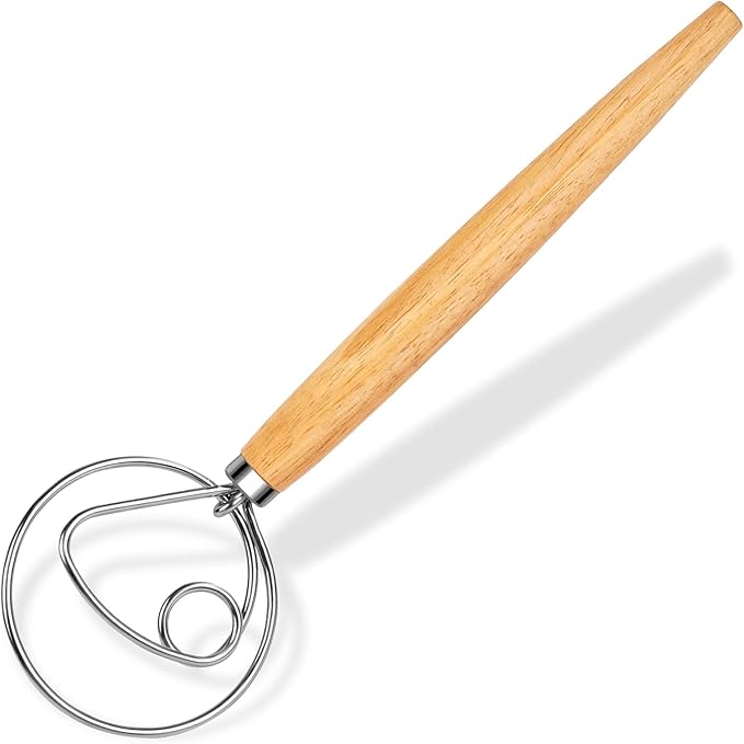 Maxjoy Danish Dough Whisk, Stainless Steel Wooden Bread Tool for Sourdough