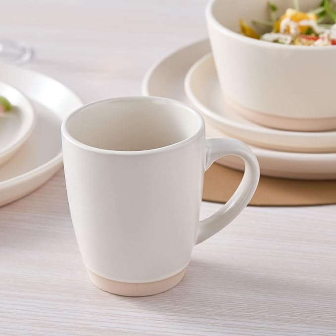 Stone Lain Jules Stoneware 16-Piece Dinnerware Set, Plates and Bowls, Service for 4, Off White, Microwave & Dishwasher Safe