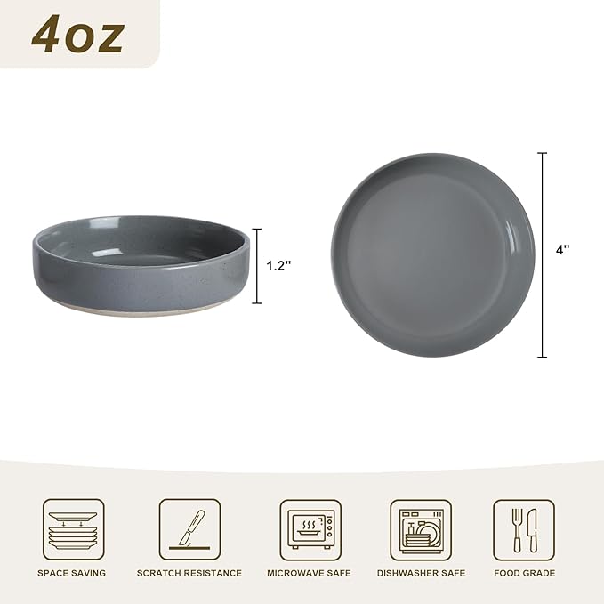 famiware Ceramic Soy Sauce Dish, 4oz Dipping Bowls Set of 6, Dark Gray