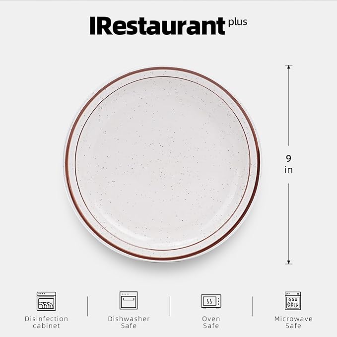 IRESTAURANT PLUS Stoneware Narrow Rim Commercial Grade Dinnerware Brown Speckle, Plate 9", Case of 24