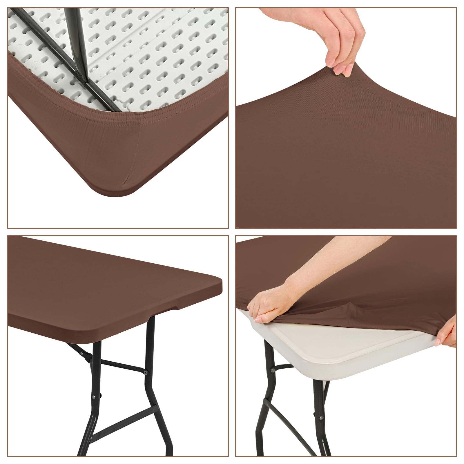 REWOMC 6 Pack Stretch Table Top Cap Cover, Coffee, 30" x 72"
