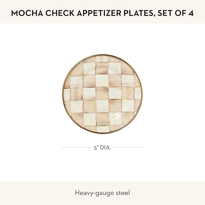 MACKENZIE-CHILDS Appetizer Plate Set, Brown-and-White Mocha Check